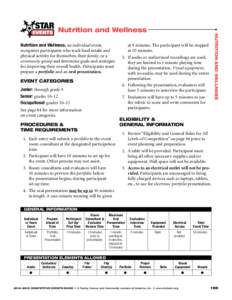 at 9 minutes. The participant will be stopped Nutrition and Wellness, an individual event, at 10 minutes. recognizes participants who track food intake and physical activity for themselves, their family, or a 	 5.	 If au