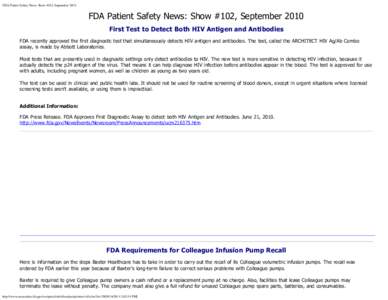 FDA Patient Safety News: Show #102, September 2010