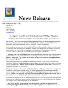 News Release FOR IMMEDIATE RELEASE: May 6, 2014 Contact: Phil Pitchford[removed]