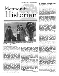 VOLUME 38, NO. 4 - DECEMBER[removed]Mennonite Historian A PUBLICATION OF THE MENNONITE HERITAGE CENTRE and THE CENTRE FOR MB STUDIES IN CANADA