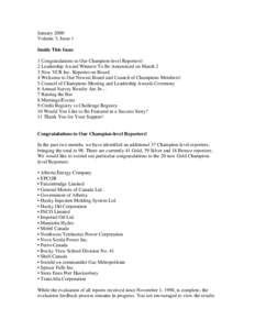 January 2000 Volume 3, Issue 1 Inside This Issue 1 Congratulations to Our Champion-level Reporters! 2 Leadership Award Winners To Be Announced on March 2 3 New VCR Inc. Reporter on Board