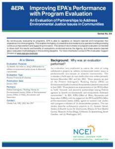 Science / Environmental protection / Environment / Program evaluation / Environmental law / Environmental justice / United States Environmental Protection Agency / Innovation / Empowerment evaluation / Evaluation / Evaluation methods / Impact assessment