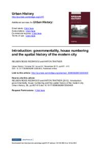 Urban History http://journals.cambridge.org/UHY Additional services for Urban History: Email alerts: Click here Subscriptions: Click here Commercial reprints: Click here