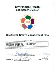 Environment, Health, and Safety Division  Integrated Safety Management Plan Record of Revisions Revision # Description of Major Changes