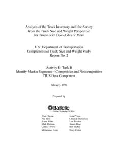 Analysis of the Truck Inventory and Use Survey from the Truck Size and Weight Perspective for Trucks with Five-Axles or More U.S. Department of Transportation Comprehensive Truck Size and Weight Study