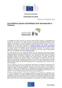 COMMISSION EUROPEENNE  COMMUNIQUE DE PRESSE Varsovie, le 23 septembre[removed]Les meilleurs jeunes scientifiques sont récompensés à