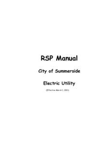 RSP Manual City of Summerside Electric Utility (Effective March 1, 2011)  Table of Contents