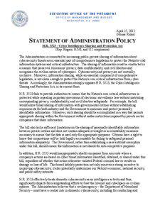 Statement of Administration Policy on H.R[removed]Cyber Intelligence Sharing and Protection Act