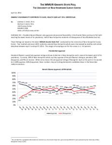 THE WMUR GRANITE STATE POLL THE UNIVERSITY OF NEW HAMPSHIRE SURVEY CENTER April 14, 2014 OBAMA’S FAVORABILITY CONTINUES TO SLIDE, HEALTH CARE ACT STILL UNPOPULAR By: