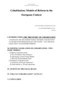 Dr. Jens M. Scherpe Gonville and Caius College, Cambridge Cohabitation: Models of Reform in the European Context