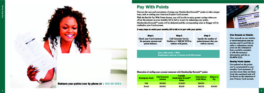 Pay With Points  Pay With Points Discover the ease and convenience of using your Membership RewardsSM points in other unique ways, such as settling your American Express Card account. With the flexible Pay With Points fe