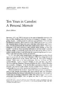 ARTICLES AND ESSAYS  Ten Years in Camelot: A Personal Memoir Davis Bitton