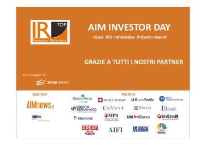«La quotazione delle PMI su AIM Italia e gli investitori istituzionali nel capitale» «Best IPO Innovative Project» Award