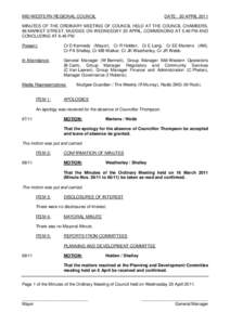 Minutes of the Ordinary Meeting of Council held in the Administration Centre, Market Street, Mudgee, on Monday 13th February, 1995, commencing at 6.00 pm and concluding at 8.43 pm.