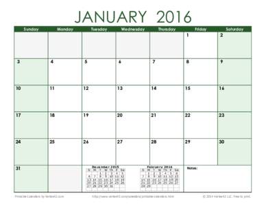 Printable Blank 2016 Calendar