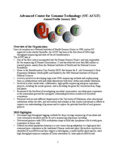 Advanced Center for Genome Technology (OU-ACGT) Annual Profile January 2011