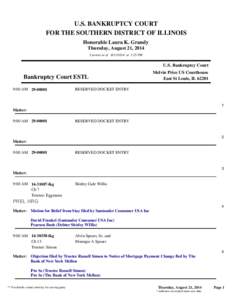 U.S. BANKRUPTCY COURT FOR THE SOUTHERN DISTRICT OF ILLINOIS Honorable Laura K. Grandy Thursday, August 21, 2014 Current as of[removed]at 3:25 PM