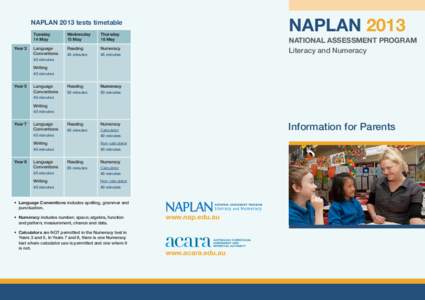 NAPLANNAPLAN 2013 tests timetable Year 3