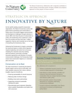 The Nature Conservancy collaborates with companies worldwide to achieve lasting conservation goals—bringing a flexible and analytical approach to every project to ensure success. STRATEGIC IN APPROACH