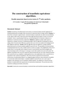 The construction of transfinite equivalence algorithms. Possible numerical chaos in error terms of 2nd order quotients. J.F. Geurdes • Logica Plc Keesomlaan 43 Amstelveen Netherlands • [removed]