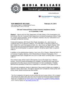 FOR IMMEDIATE RELEASE:  February 10, 2015 OIU Contact: Agent-in-Charge Harold Torrensor