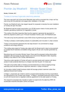 News Release Premier Jay Weatherill Minister Susan Close  Monday, 13 October, 2014