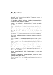 List of Contributors  Ronald D. Bassar, Montana Cooperative Wildlife Research Unit, University of Montana, Missoula, MTC. Ann Bateson, Cooperative Institute for Research in Environmental Sciences, University of Co