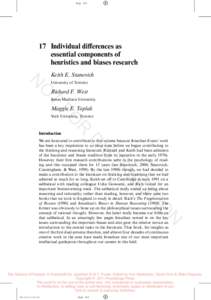 PageIndividual diﬀerences as essential components of heuristics and biases research Keith E. Stanovich