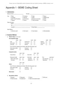 Features and uses of high-fidelity medical simulations that lead to effective learning: a BEME systematic review  Appendix 1 - BEME Coding Sheet 1 Administrative Reference Number: ______________________ Book