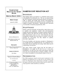 DIABETES COST REDUCTION A CT SUNSET REVIEW BRIEFING REPORT[removed]REPORT DIGEST J ANUARY 6, 2000