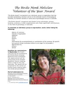 The Birdie Monk Holsclaw Volunteer of the Year Award 