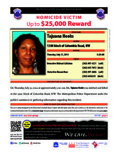 METROPOLITAN POLICE DEPARTMENT WASHINGTON, DC HOMICIDE VICTIM[removed]HOMICIDES/2014/HOOKS_TAJUANA.PDF