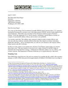 April 17, 2013 The Honorable Chuck Hagel Secretary Department of Defense 1000 Defense Pentagon Washington, DC[removed]
