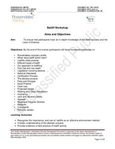 ROSSENDALES LIMITED ROSSENDALES COLLECT LIMITED Bailiff Workshop Course Outline DOCUMENT NO: TRE1DOCUMENT DATE: 