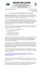 NEWS RELEASE United States Department of Agriculture NATIONAL AGRICULTURAL STATISTICS SERVICE Delta Regional Office (serving Arkansas, Louisiana, and Mississippi)  LOUISIANA FIELD OFFICE