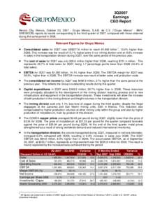 Generally Accepted Accounting Principles / Grupo México / Southern Copper Corporation / Toquepala mine / Ferromex / Operating cash flow / Cananea / Earnings before interest /  taxes /  depreciation and amortization / Ferrosur / Mining / Business / Accountancy