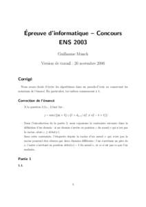 ´ Epreuve d’informatique – Concours ENS 2003 Guillaume Munch Version de travail : 26 novembre 2006