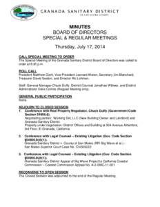 GRANADA SANITARY DISTRICT O F S AN M AT E O C OU N T Y MINUTES BOARD OF DIRECTORS SPECIAL & REGULAR MEETINGS