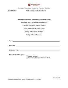 Division of Agriculture, Forestry and Veterinary Medicine  Confidential 2014 Annual Evaluation Form