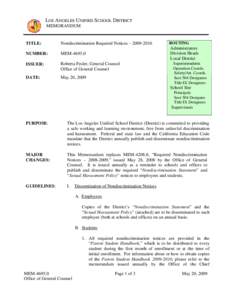 LOS ANGELES UNIFIED SCHOOL DISTRICT MEMORANDUM Nondiscrimination Required Notices – [removed]ROUTING