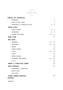 Table of Contents - BEVERAGE 2  - WINE BY THE GLASS