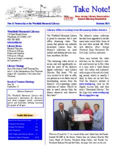 Take Note! New Jersey Library Association Award-Winning Newsletter New & Noteworthy at the Westfield Memorial Library  Westfield Memorial Library