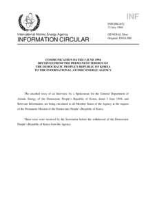 INFCIRC[removed]Communication Dated 3 June 1994 Received from the Permanent Mission of the Democratic People's Republic of Koread to the Agency