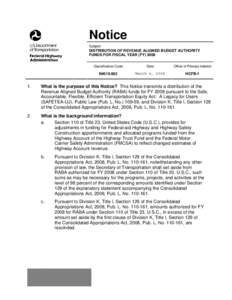 Apportionment of FY 2008 Revenue Aligned Budget Authority Funds