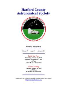 Harford County Astronomical Society Monthly Newsletter Volume 37