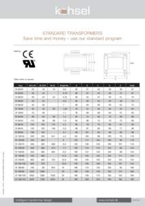 STANDARD TRANSFORMERS Save time and money – use our standard program Marking E