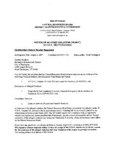 State of Vermont NATURAL RESOURCES BOARD DISTRICT #4 ENVIRONMENTAL COMMISSION 11 1 West Street Essex Junction Vermont[removed]T[removed]F[removed]