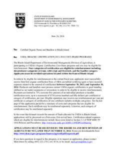 STATE OF RHODE ISLAND DEPARTMENT OF ENVIRONMENTAL MANAGEMENT DIVISION OF AGRICULTURE & RESOURCE MARKETING 235 Promenade St., Providence, RI[removed]http://www.rigrown.ri.gov Tel: [removed]TDD: 711