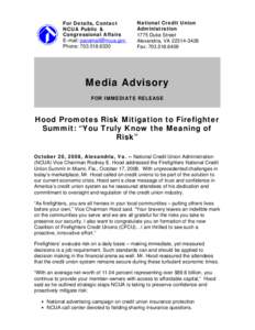 Media Advisory - Hood Promotes Risk Mitigation to Firefighter Summit: “You Truly Know the Meaning of Risk”