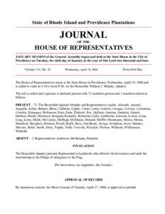 United States House of Representatives / Unanimous consent / Caprio / Government / Rhode Island General Assembly / Rhode Island House of Representatives / House Calendar